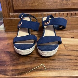Size 9.5 Lauren Conrad, Navy blue and cream wedges